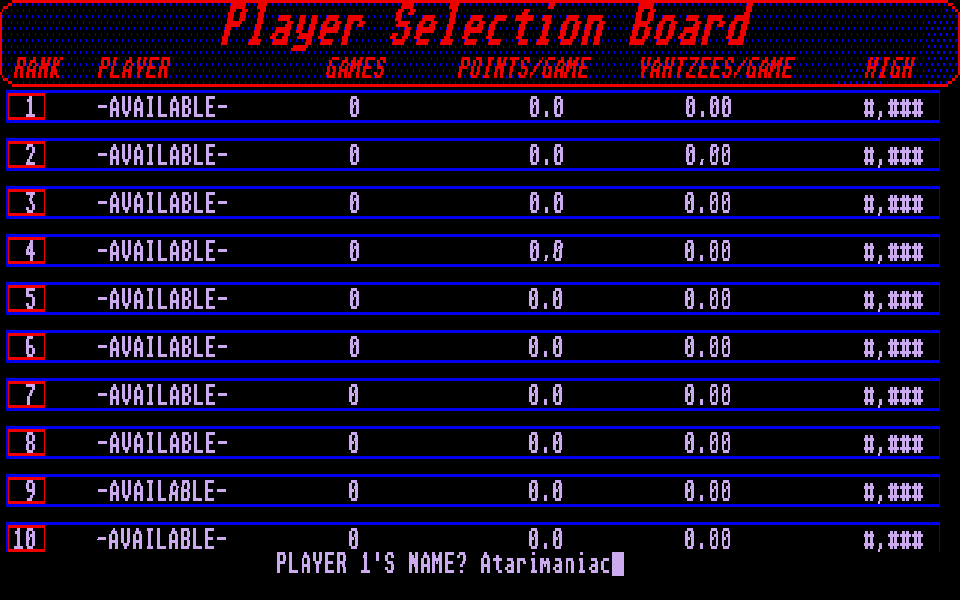 Triple Yahtzee Deluxe atari screenshot